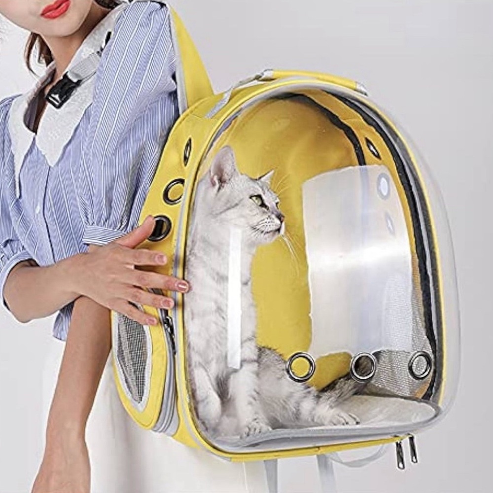 Yellow  PetPack Clear Bubble Pet Carrier Space Capsule Backpack Small Dogs Cats